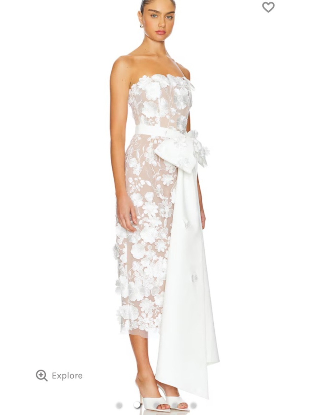 Elliatt x REVOLVE Lynette Dress Ivory Nude White Floral midi bow belt NWT L - Picture 3 of 16